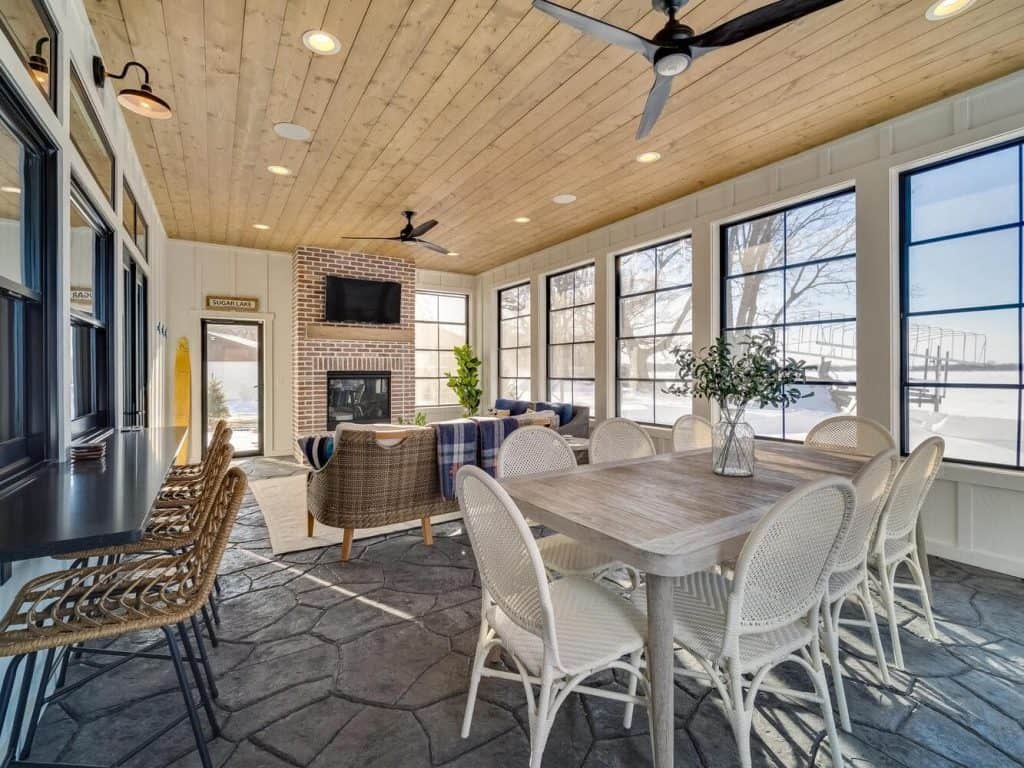 Aesthetic indoor patio with custom concrete flooring and large windows, Project Gallery.
